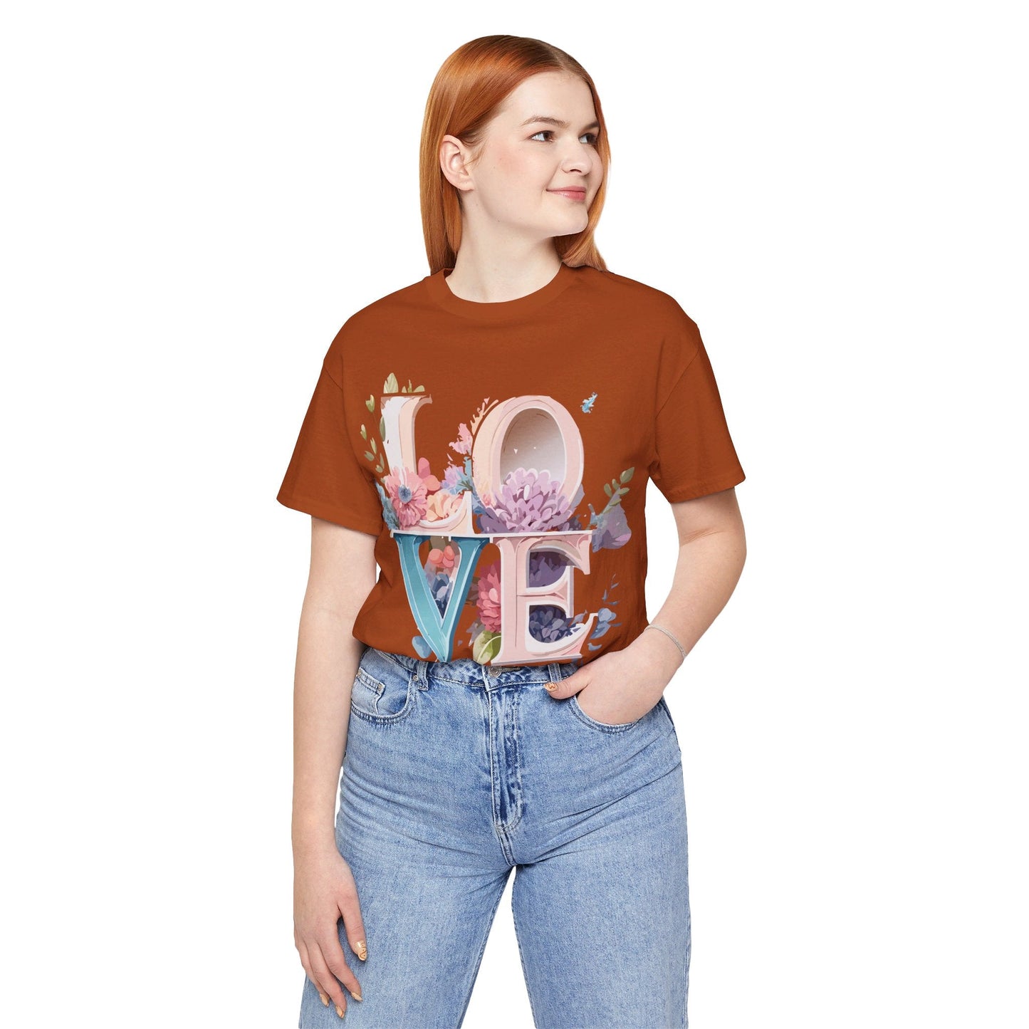 Valentine Day Graphic Unisex 100 Cotton Vintage Artwork with Love and Flower Design Tee 42