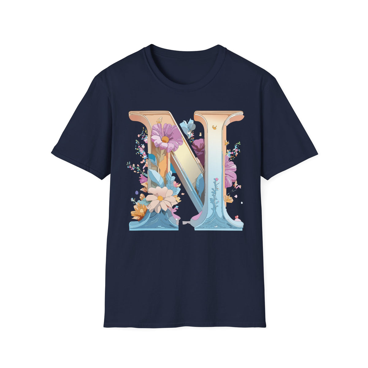 Floral Letter N T-Shirt | Monogram Initial Tee, Botanical Alphabet Shirt