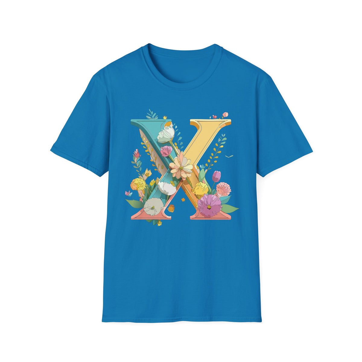 Floral Letter X T-Shirt | Botanical Monogram Initial Tee