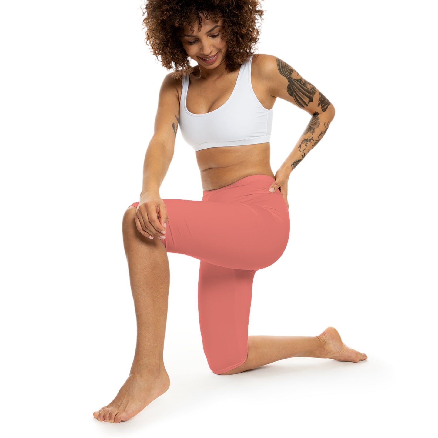 Fresh Salmon Color Women's Brushed Suede Poly Span Casual Capri Leggings XS-2XL