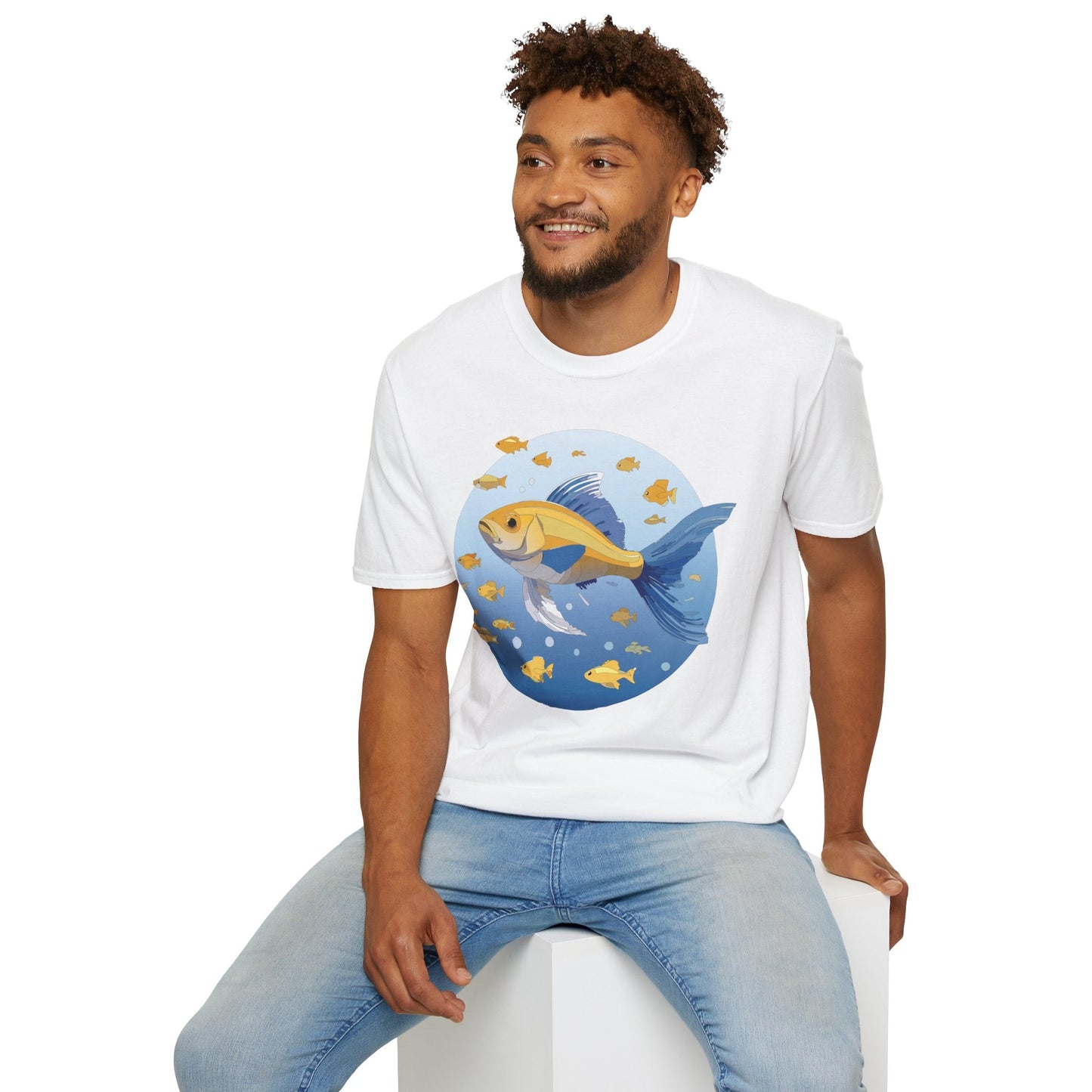 Fish Art Graphic Tee Shirt For Men And Women Unisex Cotton Softstyle Tee With Fish Artwork Design