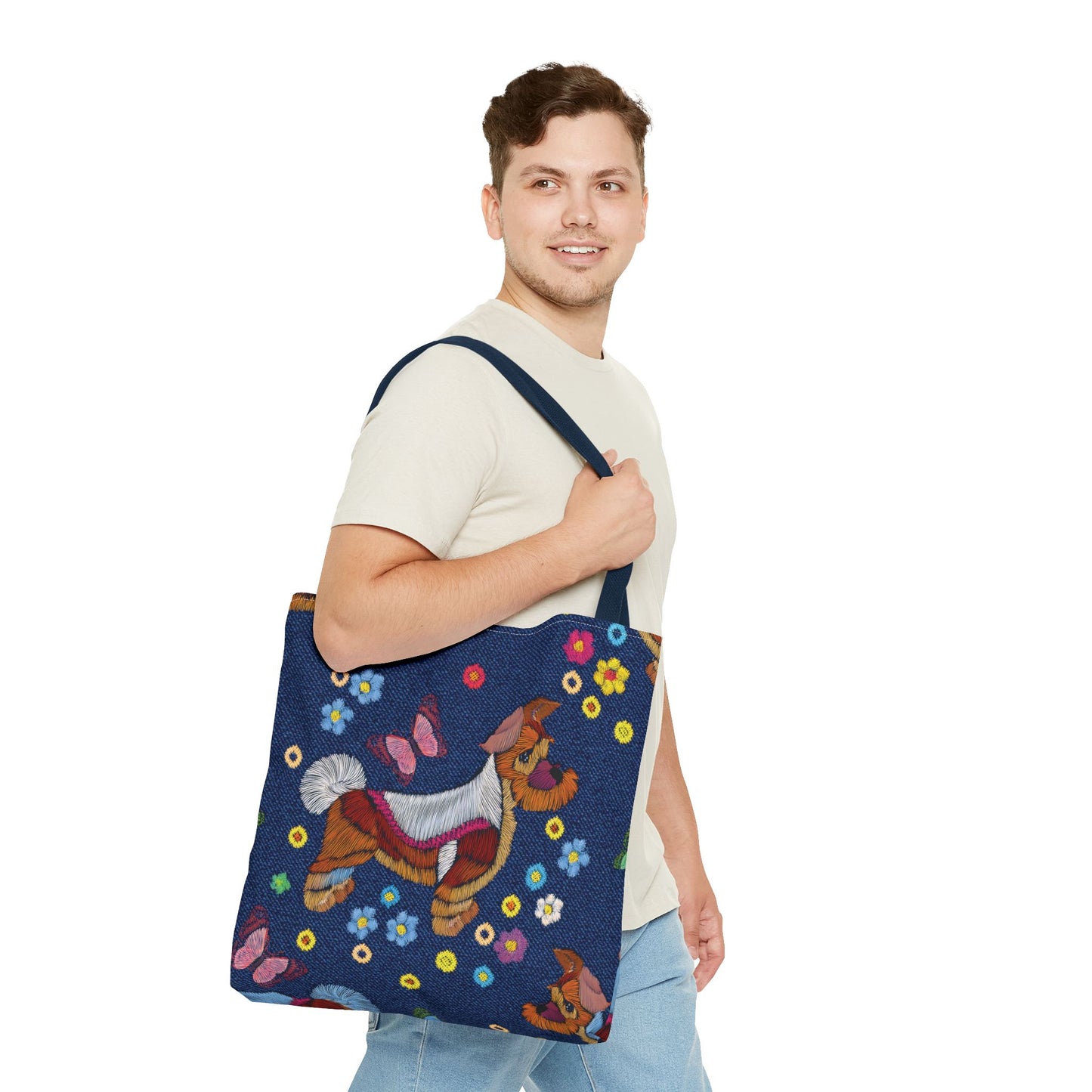 Denim Fabric Imitation Print Unisex Canvas Bag Poly Spun 3 Sizes Tote Bag 191-8