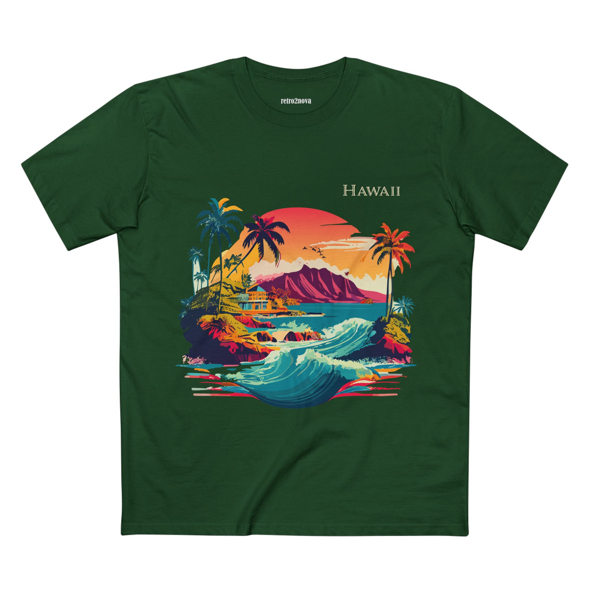 Hawaii Retro Sunset Surf Scene Tee | Palm Trees, Waves, Island Graphic