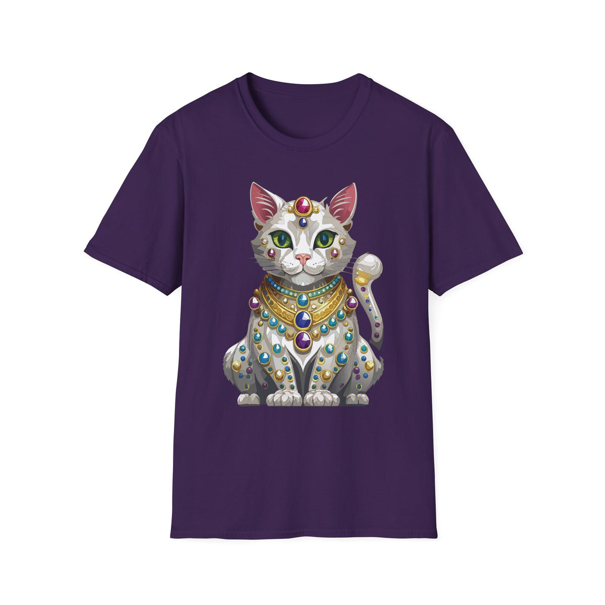 Jeweled Egyptian Cat T-Shirt | Regal Cat Illustration, Gemstone Pharaoh Design