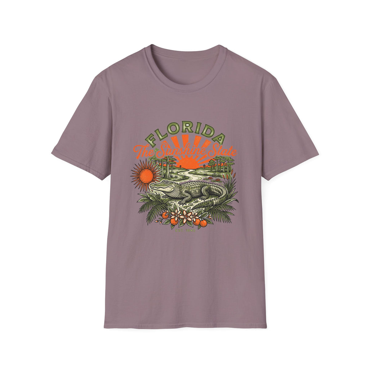 Florida Vintage Alligator T-Shirt — The Sunshine State Travel Tourist Graphic Design Unisex 100 Cotton Gildan T-Shirt