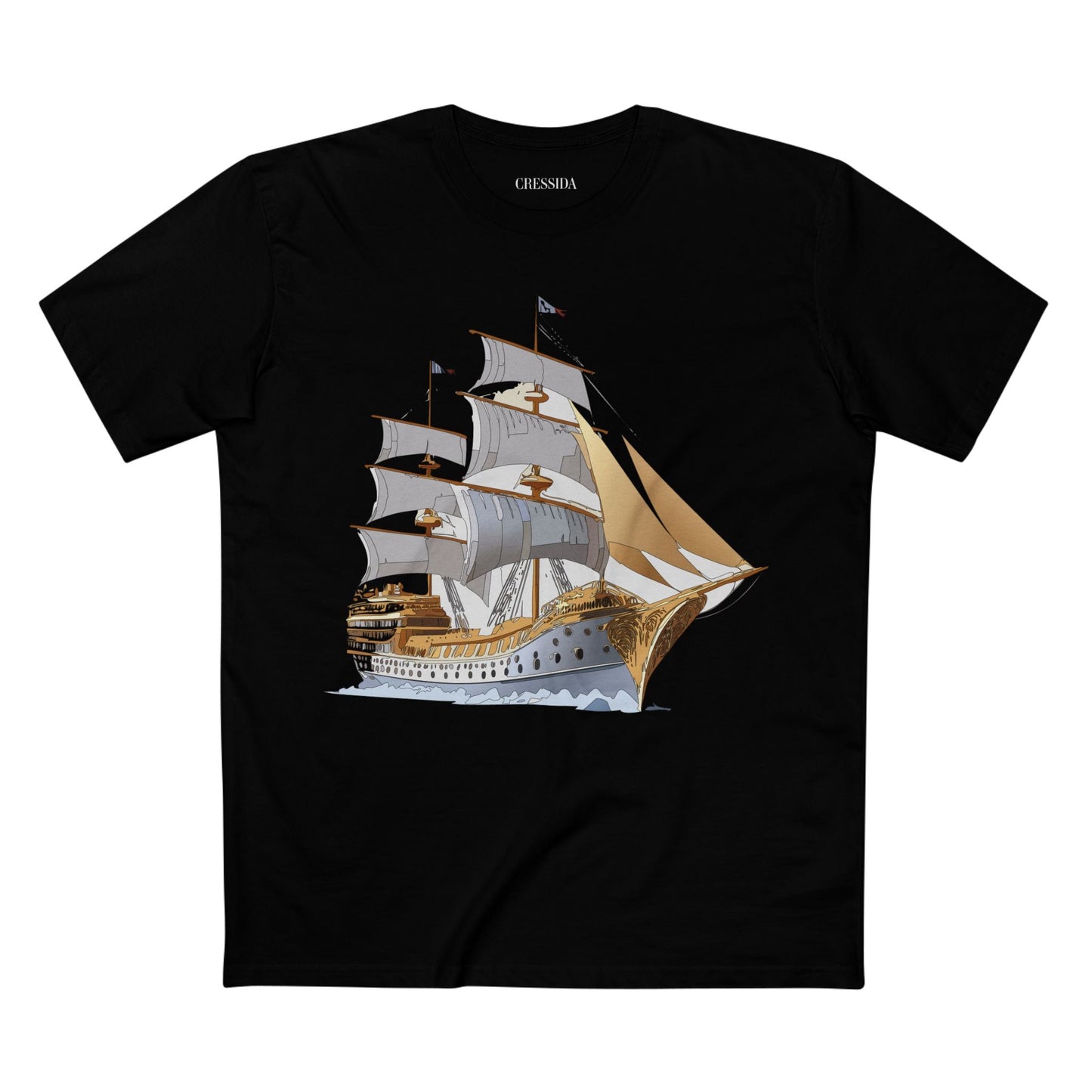 Ship Graphic Unisex 100 Cotton T-Shirt with Gold Frigate Art Design 7