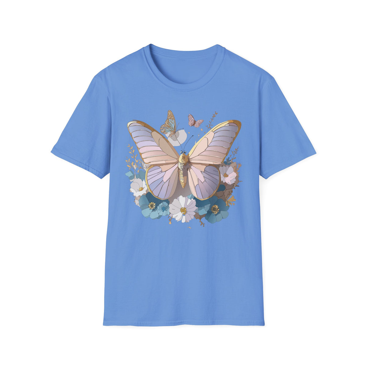 Butterfly Floral T-Shirt — Pastel Moth & Wildflower Graphic Design Unisex 100 Cotton Gildan T-Shirt