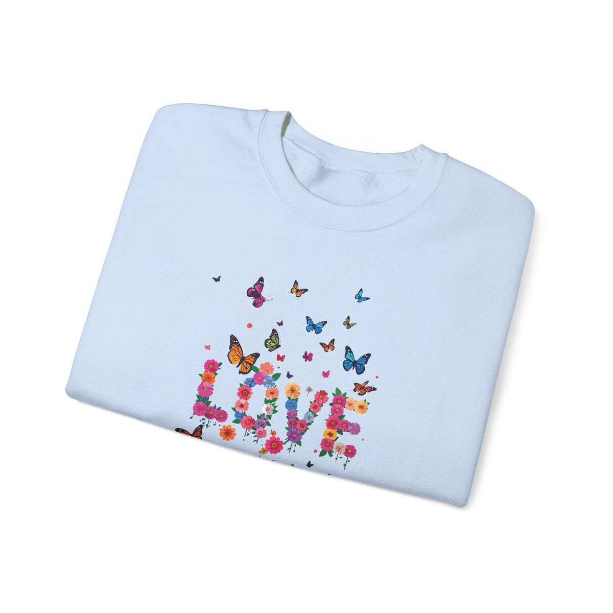Unisex Floral Love Sweatshirt, Love Floral Sweatshirt, Floral Butterfly Sweatshirt, 50/50 Cotton-Poly Valentine's Day Sweatshirt 08