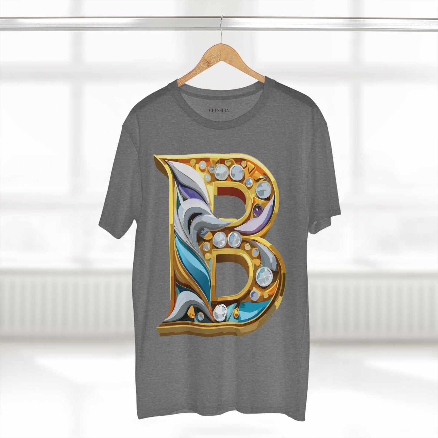 Letter B Graphic Design Tee Unisex 100 Cotton With Antique Gold Letters Artwork T-Shirt