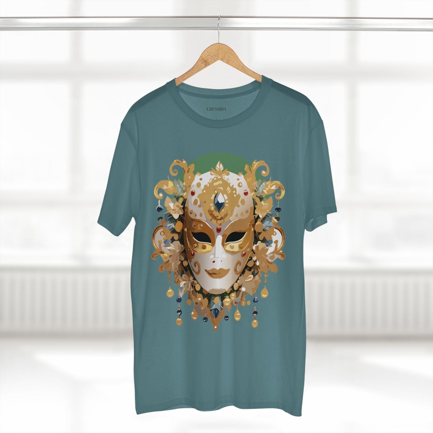 Carnival Mask Graphic T-Shirt Unisex 100 Cotton With Antique Gold Art Design Tee 16