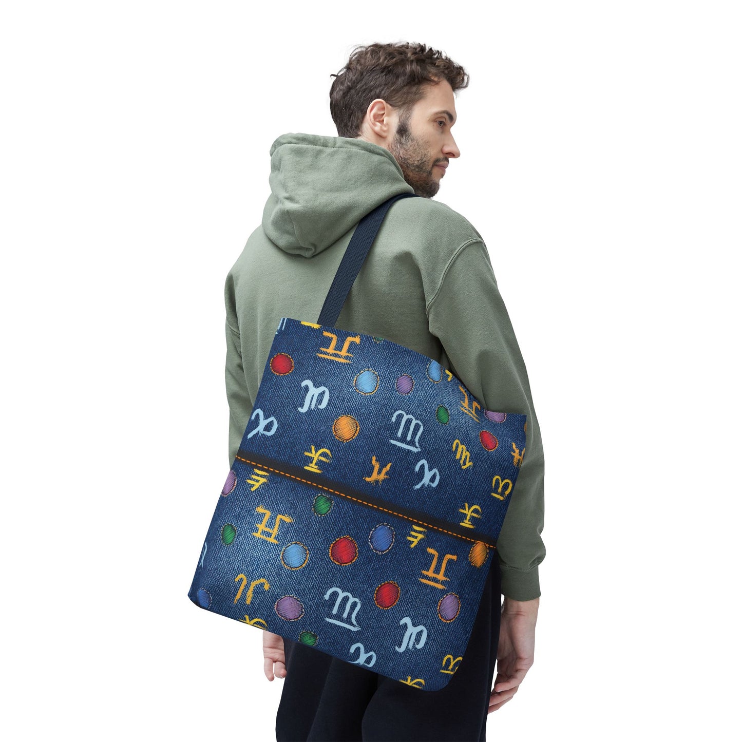 Denim Fabric Imitation Print Unisex Canvas Bag Poly Spun 3 Sizes Tote Bag 184-4