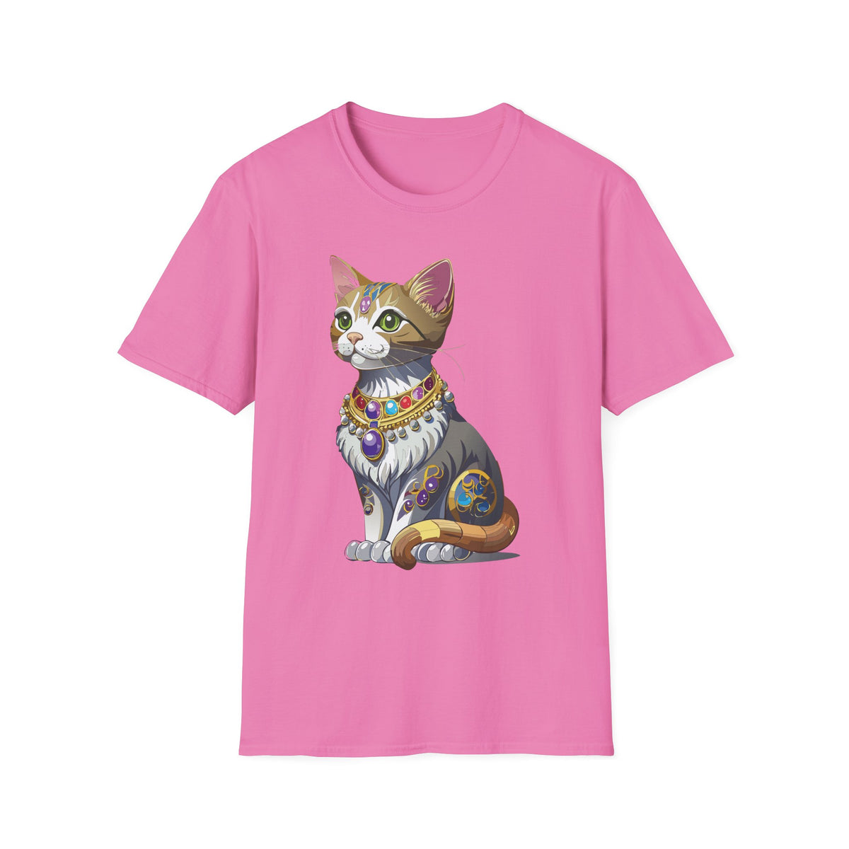 Regal Jewel-Studded Cat T-Shirt | Colorful Crowned Cat Illustration