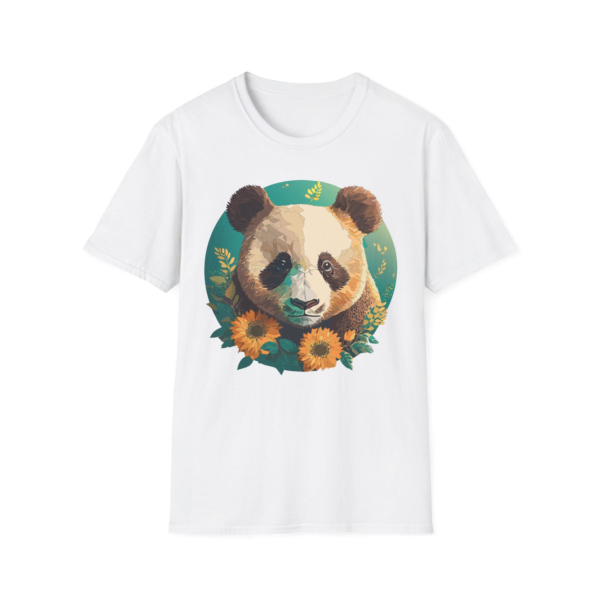 Panda Face with Sunflowers T-Shirt | Cute Floral Bear Graphic