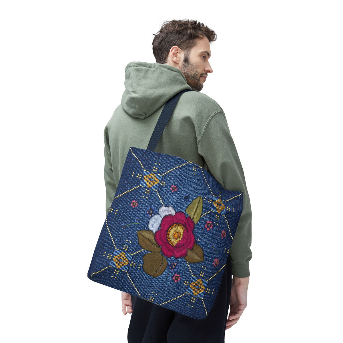 Denim Fabric Imitation Print Unisex Canvas Bag Poly Spun 3 Sizes Tote Bag 159-2