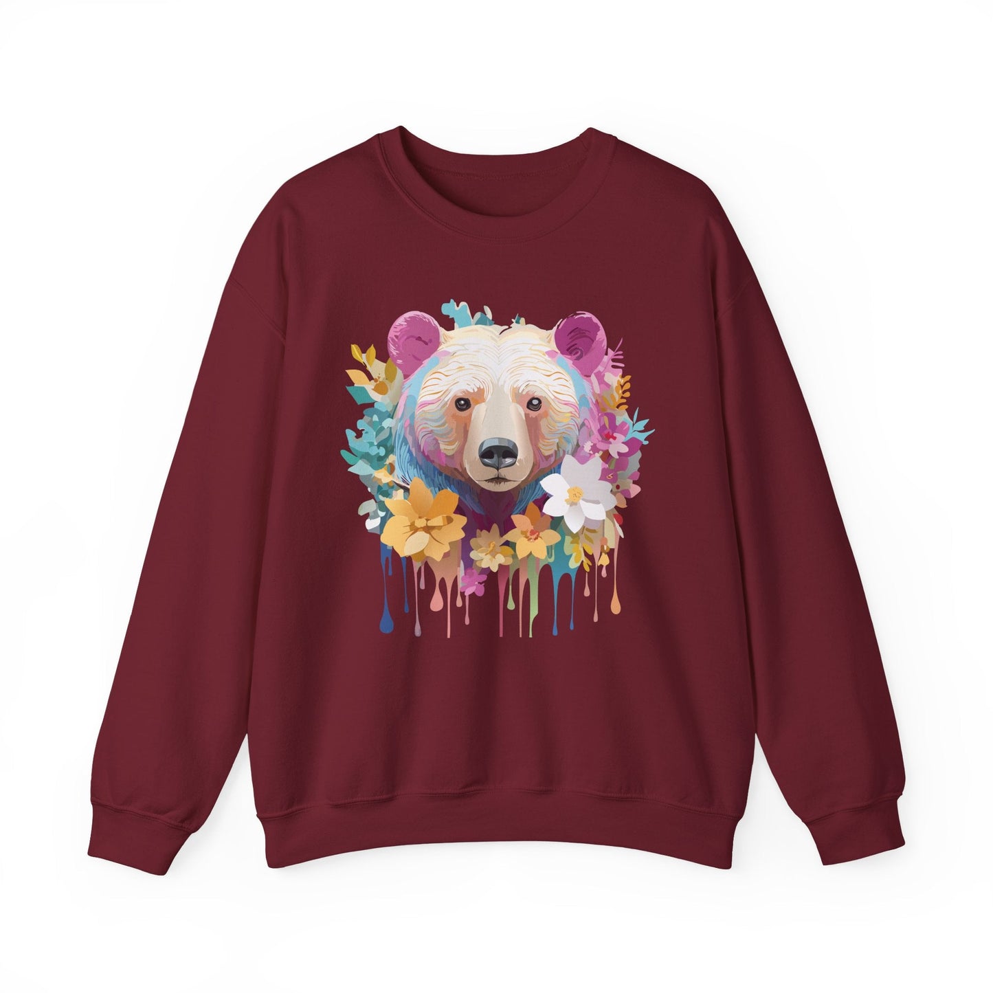 Unisex Floral Bear Sweatshirt With Art Design Gildan 18000 Crewneck