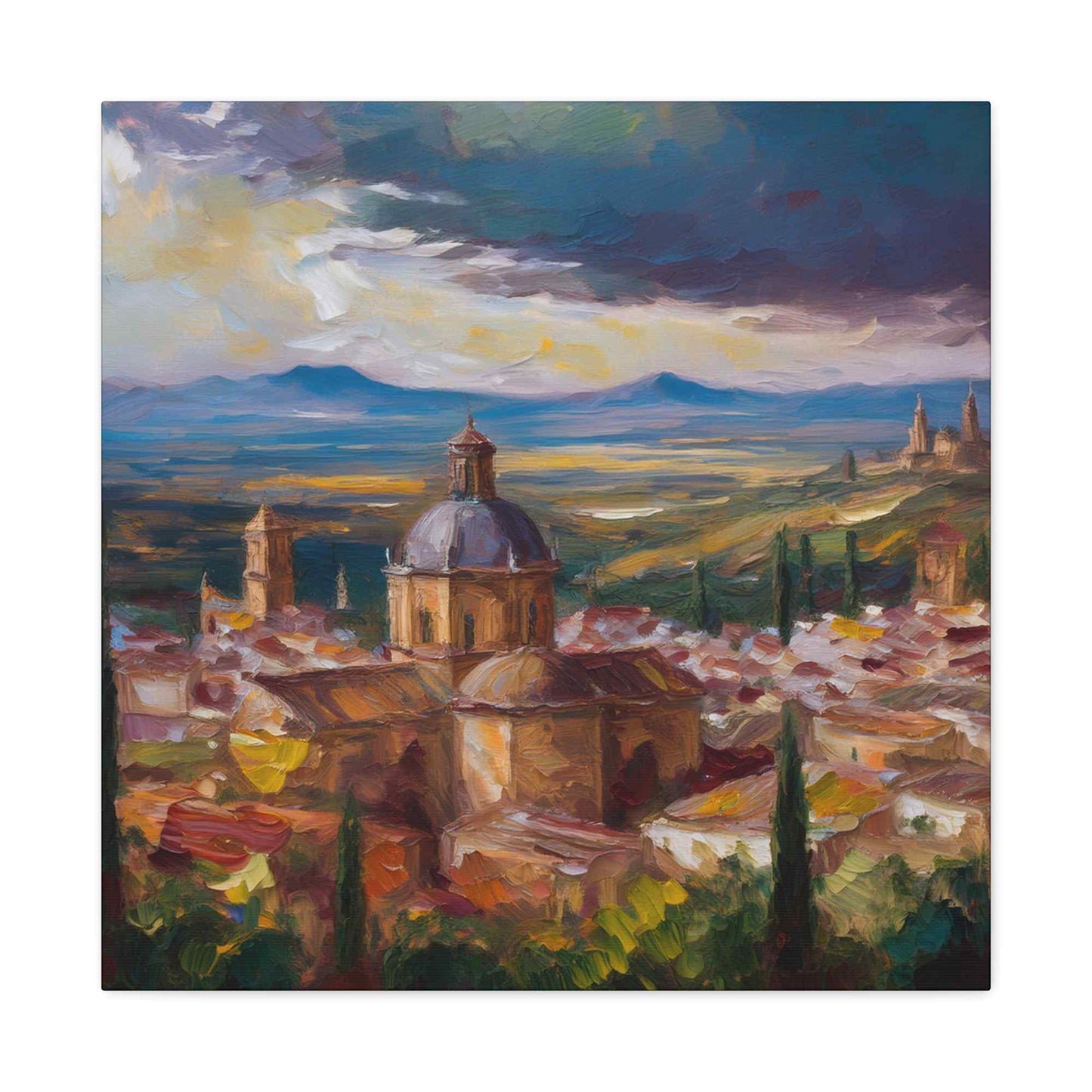 Spanish City Print Canvas, Oil Paint Print 20x20, 24x24, 30x30, 32x32, 36x36 Art Design Print Pine-Wood Inner Frame MC-56