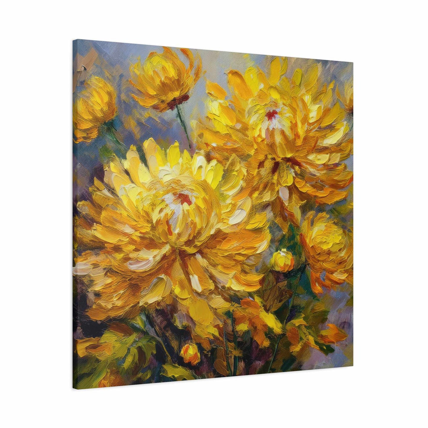 Chrysanthemums Print Canvas, Floral Oil Paint Print 20x20, 24x24, 30x30, 32x32, 36x36 Art Design Pine-Wood Inner Frame MC-164