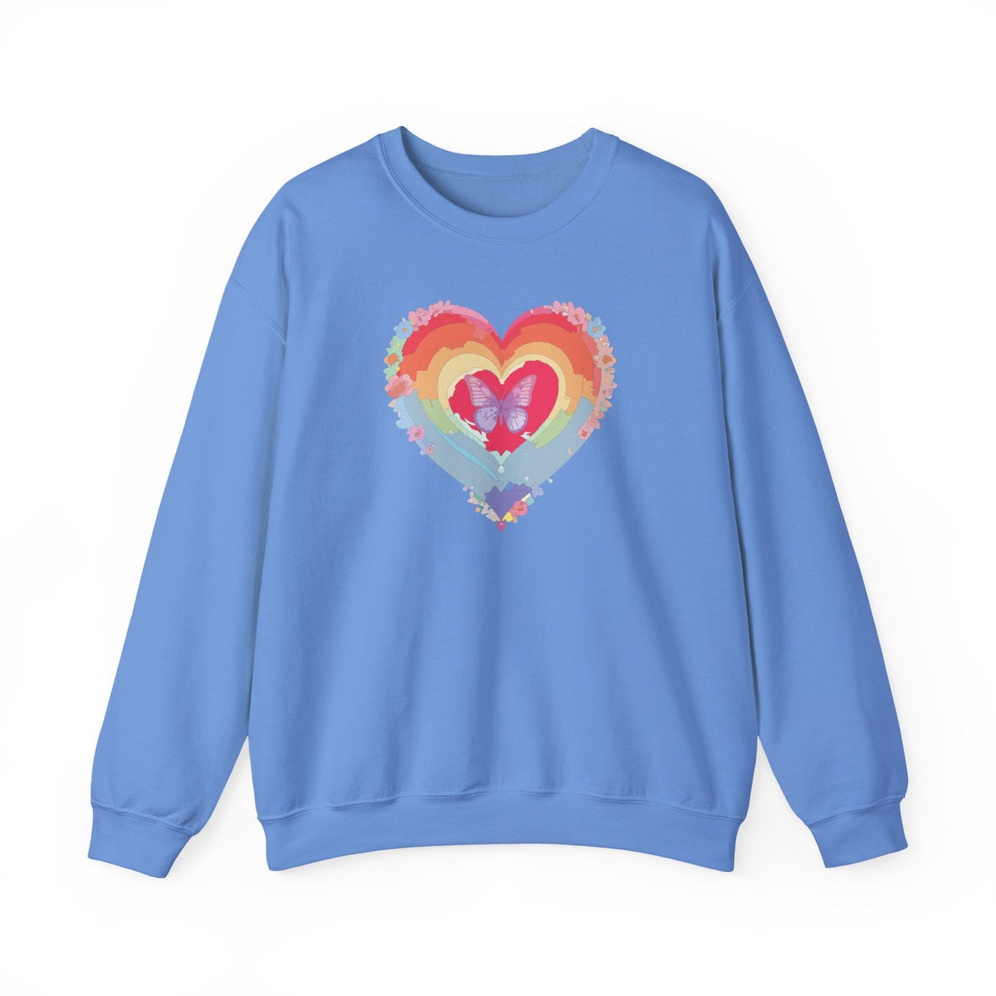 Rainbow Heart Floral Sweatshirt For Valentines Day Unisex Heavy Blend Crewneck Warm
