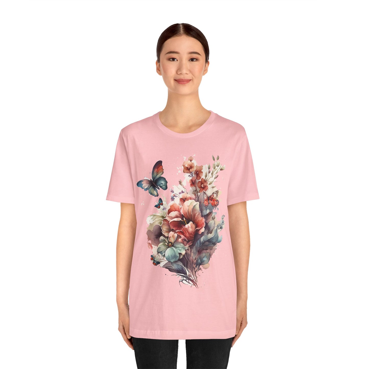 Cotton Tee Shirt with Butterfly Prints