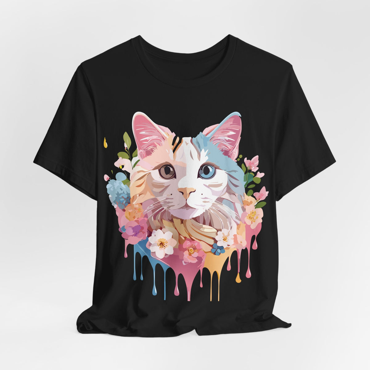Cat Graphic Unisex Cotton Bella+Canvas Tee with Art Animal Design e111