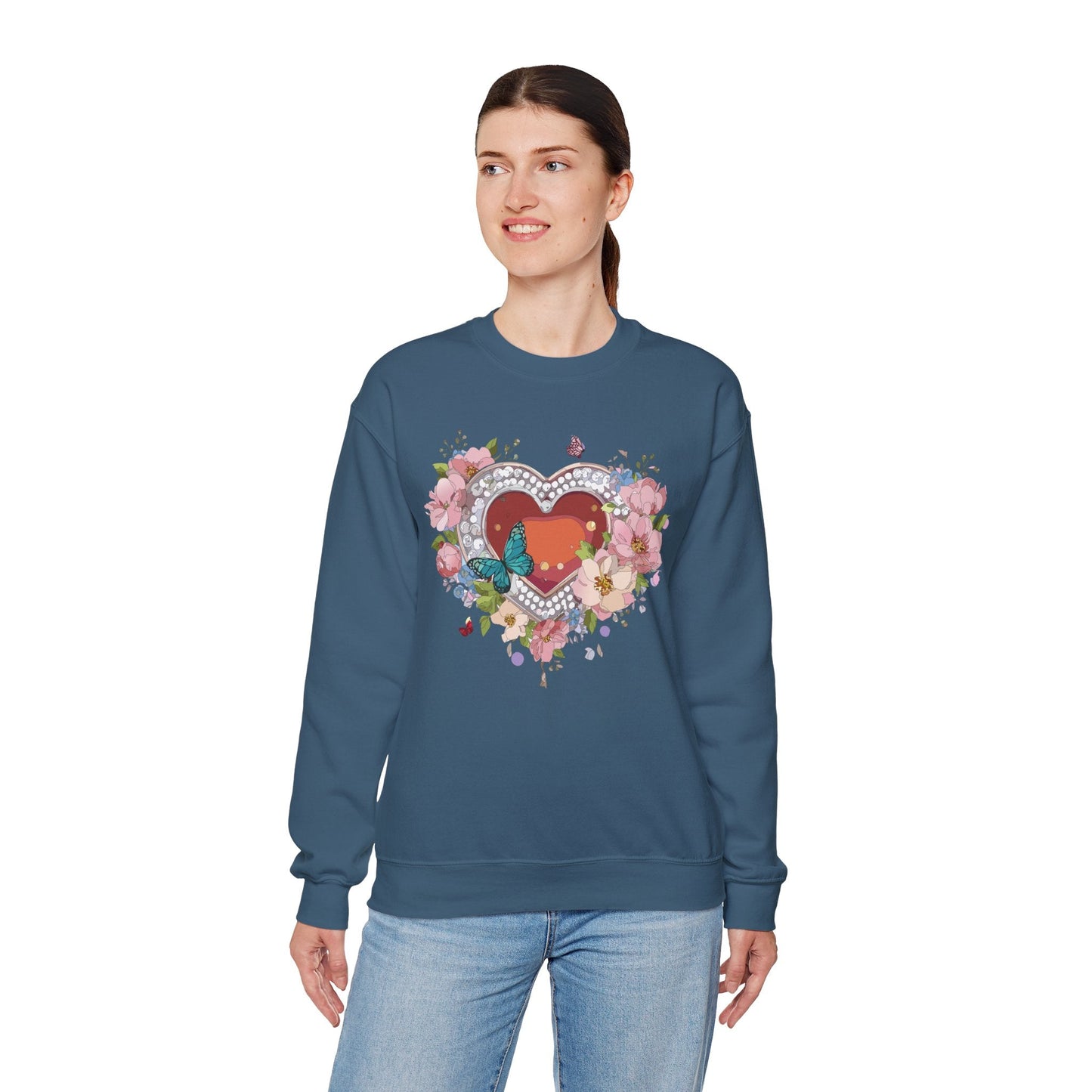 Floral Heart Sweatshirt Unisex Valentines Day Edition Gildan 18000 Heavy Blend Crewneck