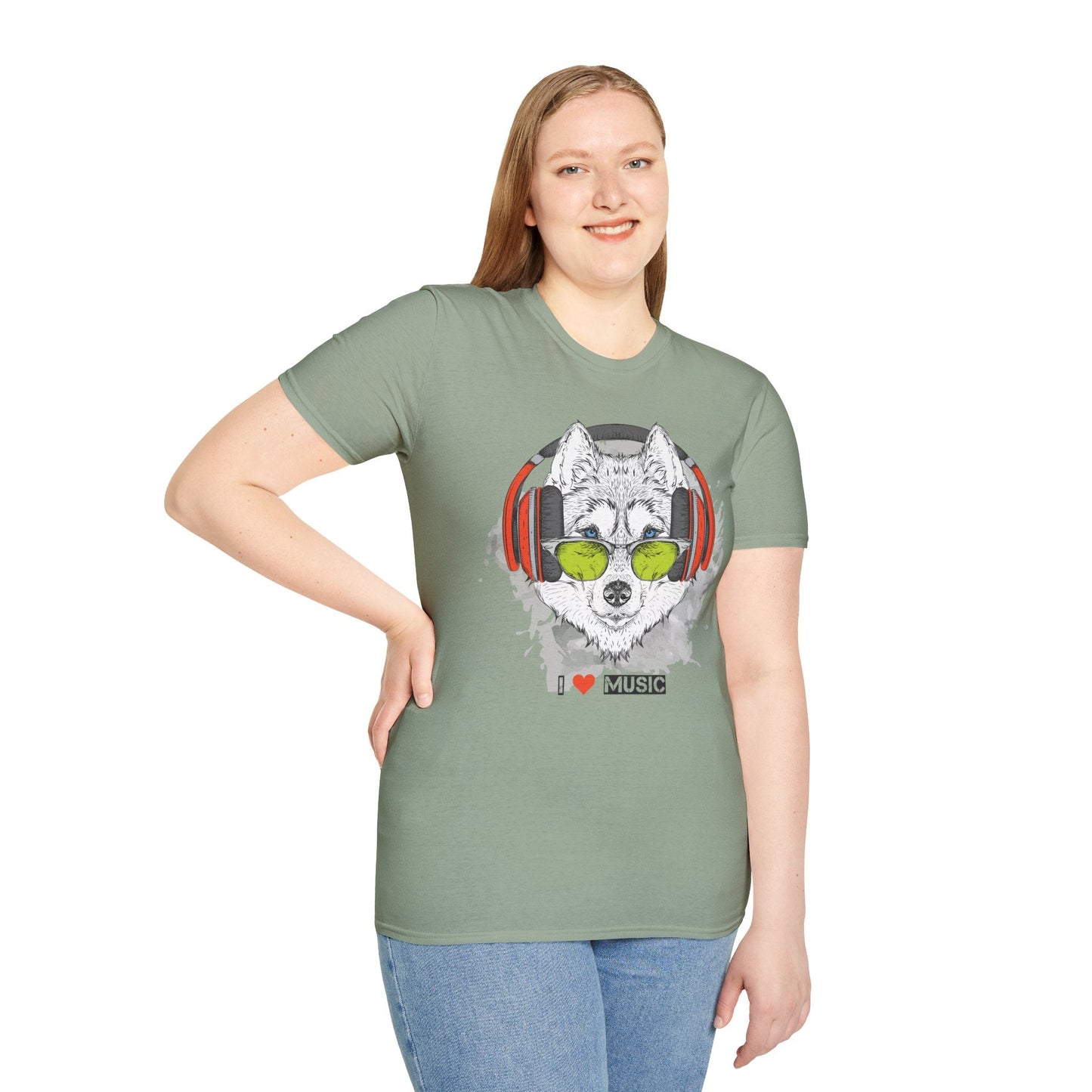 I Love Music Animals Shirt With Headphones Unisex Softstyle Tee Premium Comfort Short Sleeve