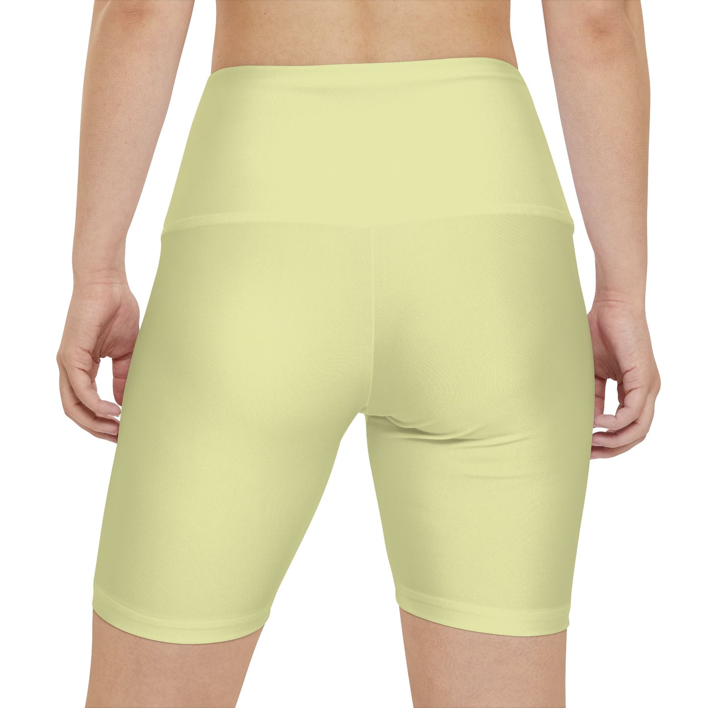 Spring Yellow Women's Workout Shorts - Pastel Yellow High-Waist Bike Shorts for Exercise & Everyday Wear