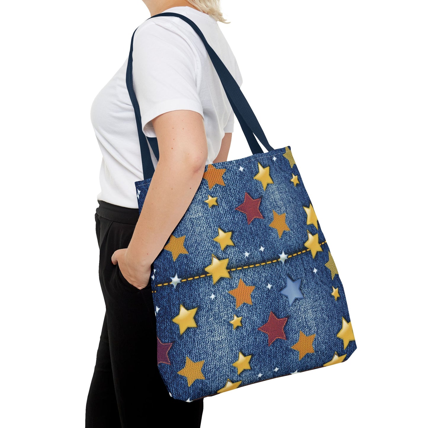 Denim Fabric Imitation Print Unisex Canvas Bag Poly Spun 3 Sizes Tote Bag 181-4