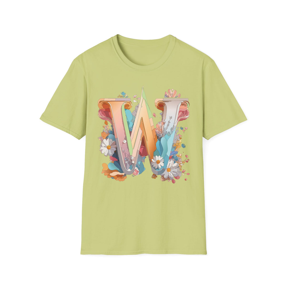 Floral Letter W Monogram T-Shirt | Floral Initial Tee