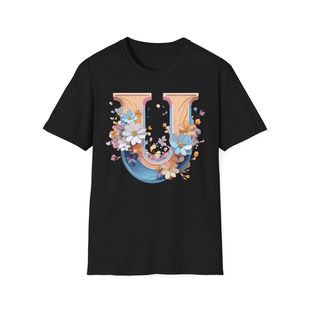 Floral Letter U T-Shirt | Monogram Initial Tee, Botanical Alphabet Shirt