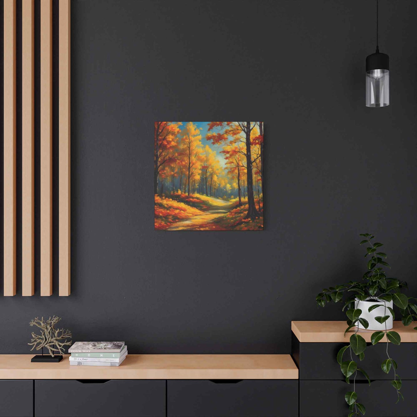 Fall Forest Print Canvas, Oil Paint Print 20x20, 24x24, 30x30, 32x32, 36x36 Art Design Canvas Pine-Wood Inner Frame MC-102