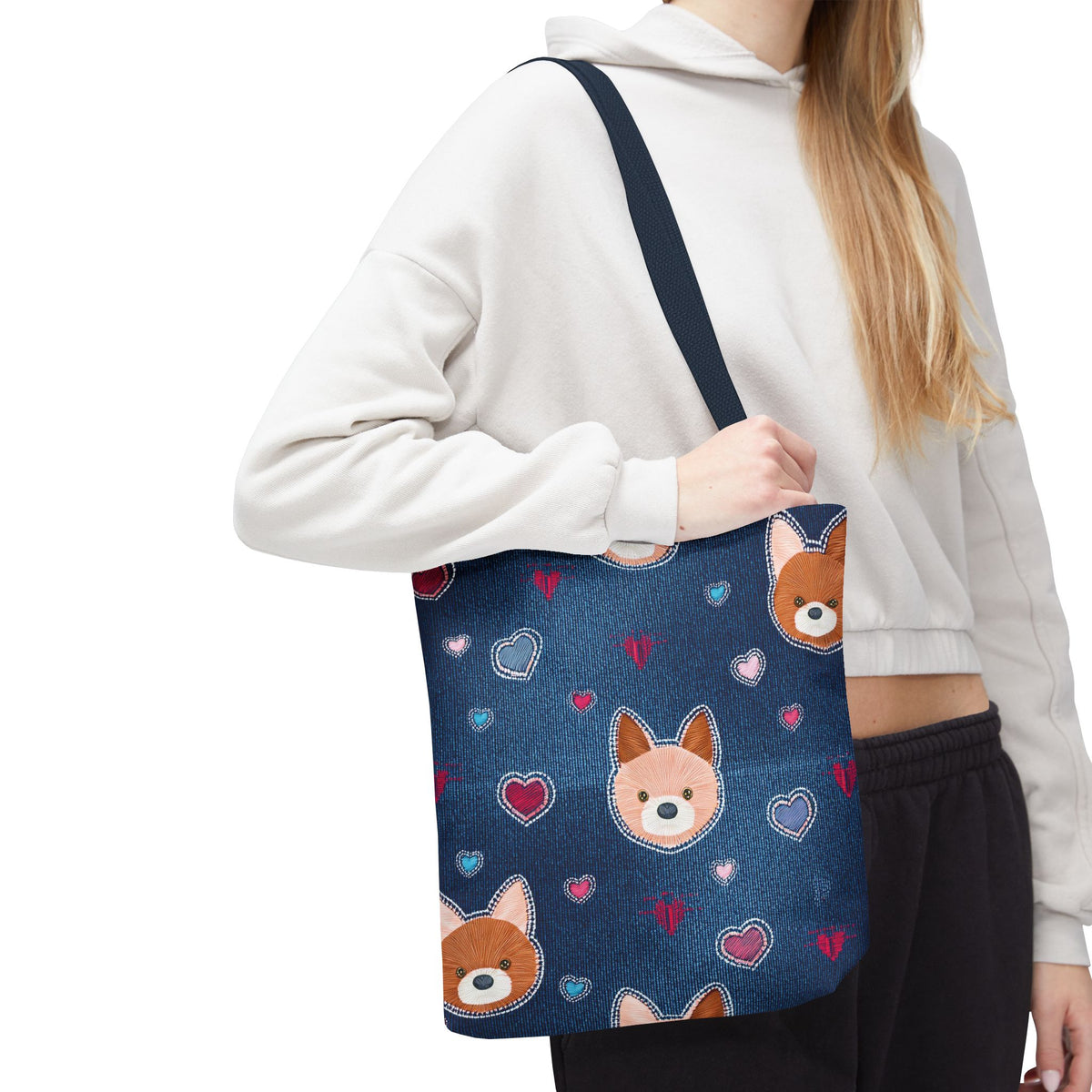 Love Day Graphic Design Denim Fabric Imitation Print Unisex Canvas Bag POLY 3 Sizes Tote Bag 201-5