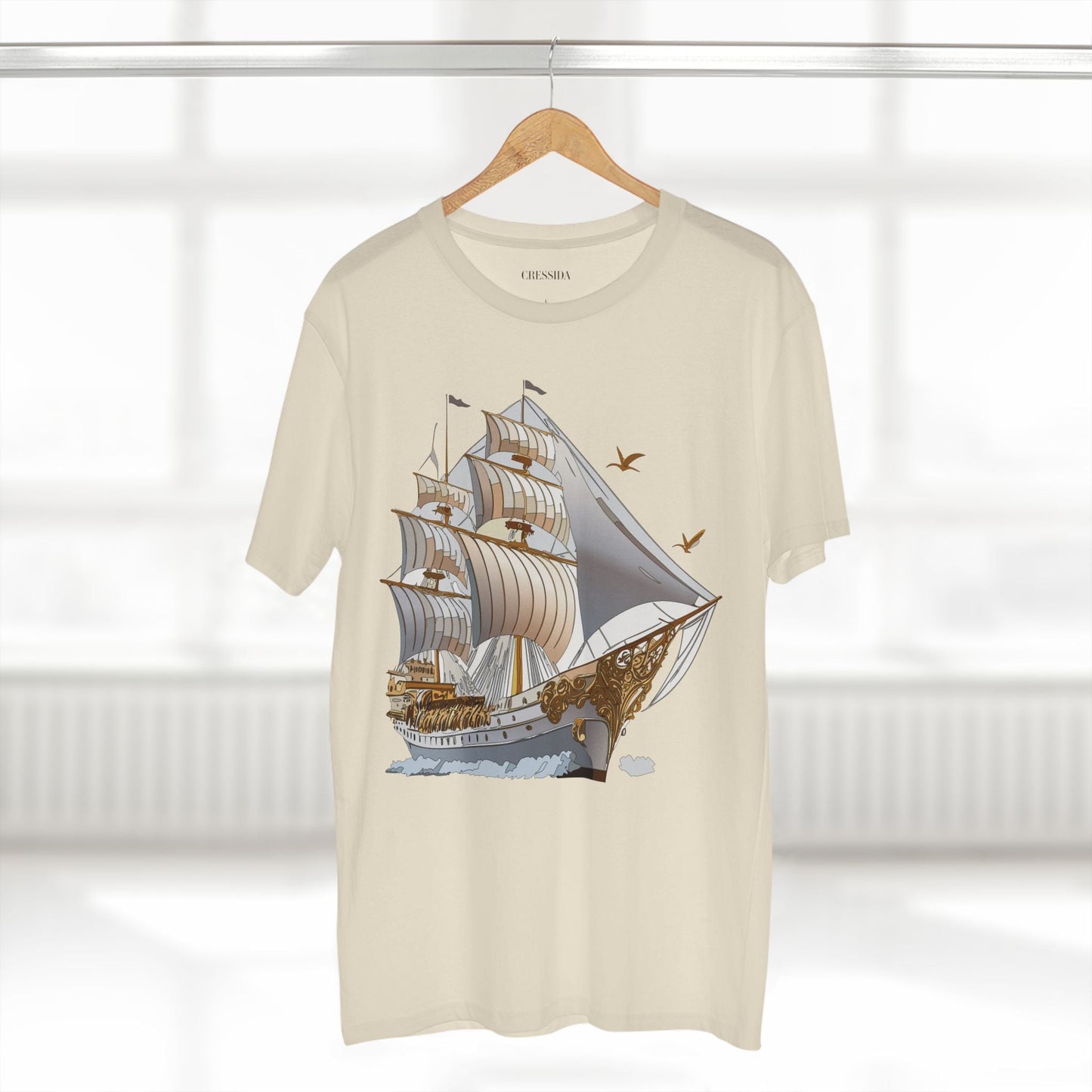 Ship Graphic Unisex 100 Cotton T-Shirt with Gold Frigate Art Design 16