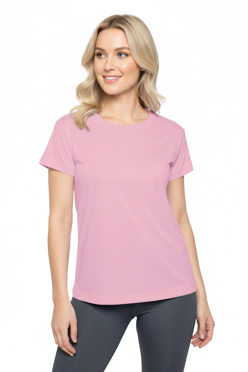 Soft Blossom Women's Sports Jersey Short Sleeves 100% Poly Solid Pink Color Print Athletic Tee