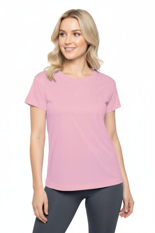 Soft Blossom Women's Sports Jersey Short Sleeves 100% Poly Solid Pink Color Print Athletic Tee