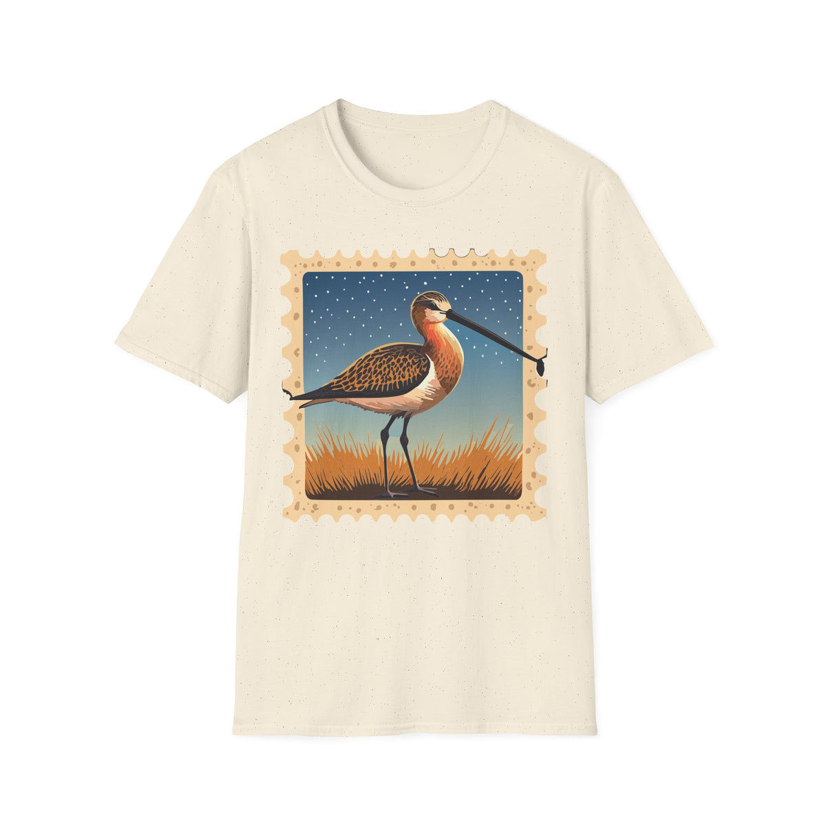 Shorebird Illustration T-Shirt | Vintage Postage Stamp Graphic Tee Unisex 100 Cotton Gildan T-Shirt