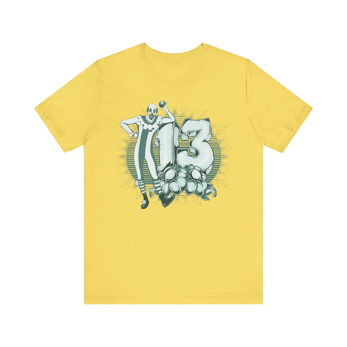 Lucky Number 13 Clown Illustration T-Shirt Vintage Numbers Floral Motif Unisex Cotton Art-39
