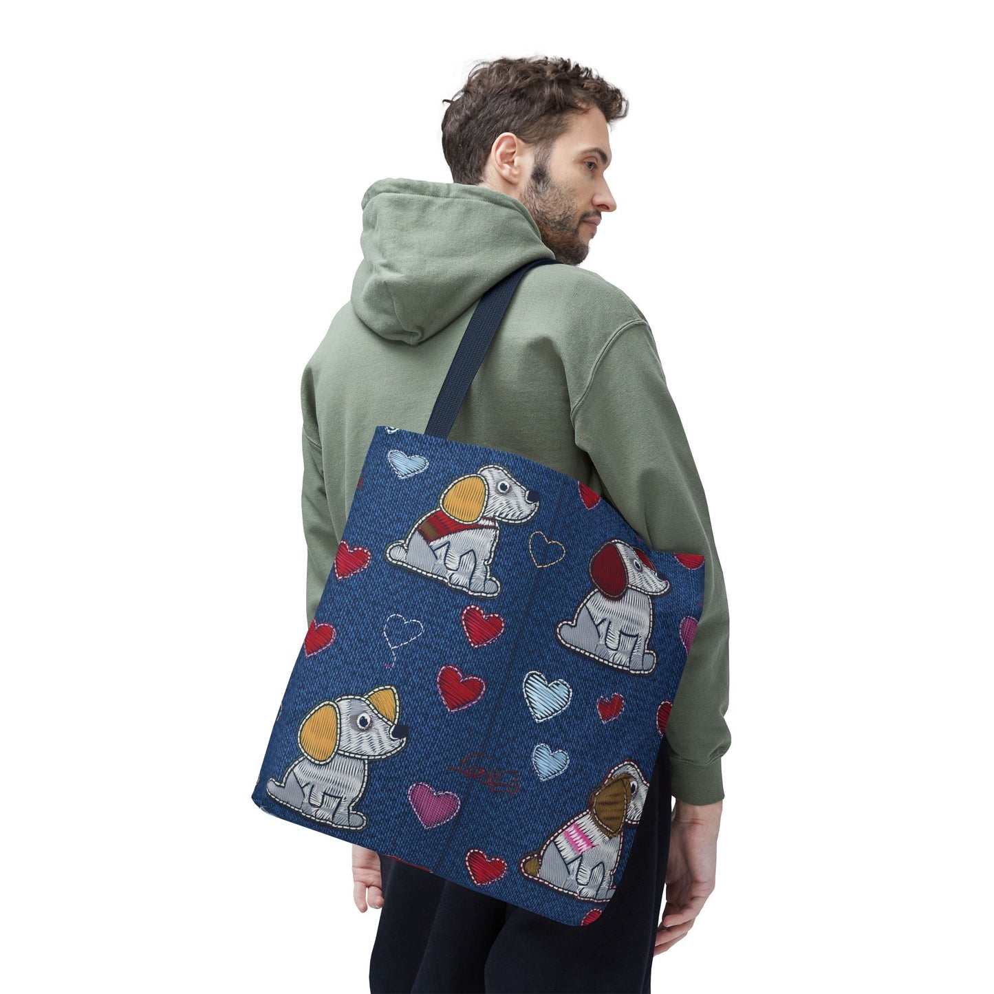Love Day Graphic Design Denim Fabric Imitation Print Unisex Canvas Bag POLY 3 Sizes Tote Bag 201-15