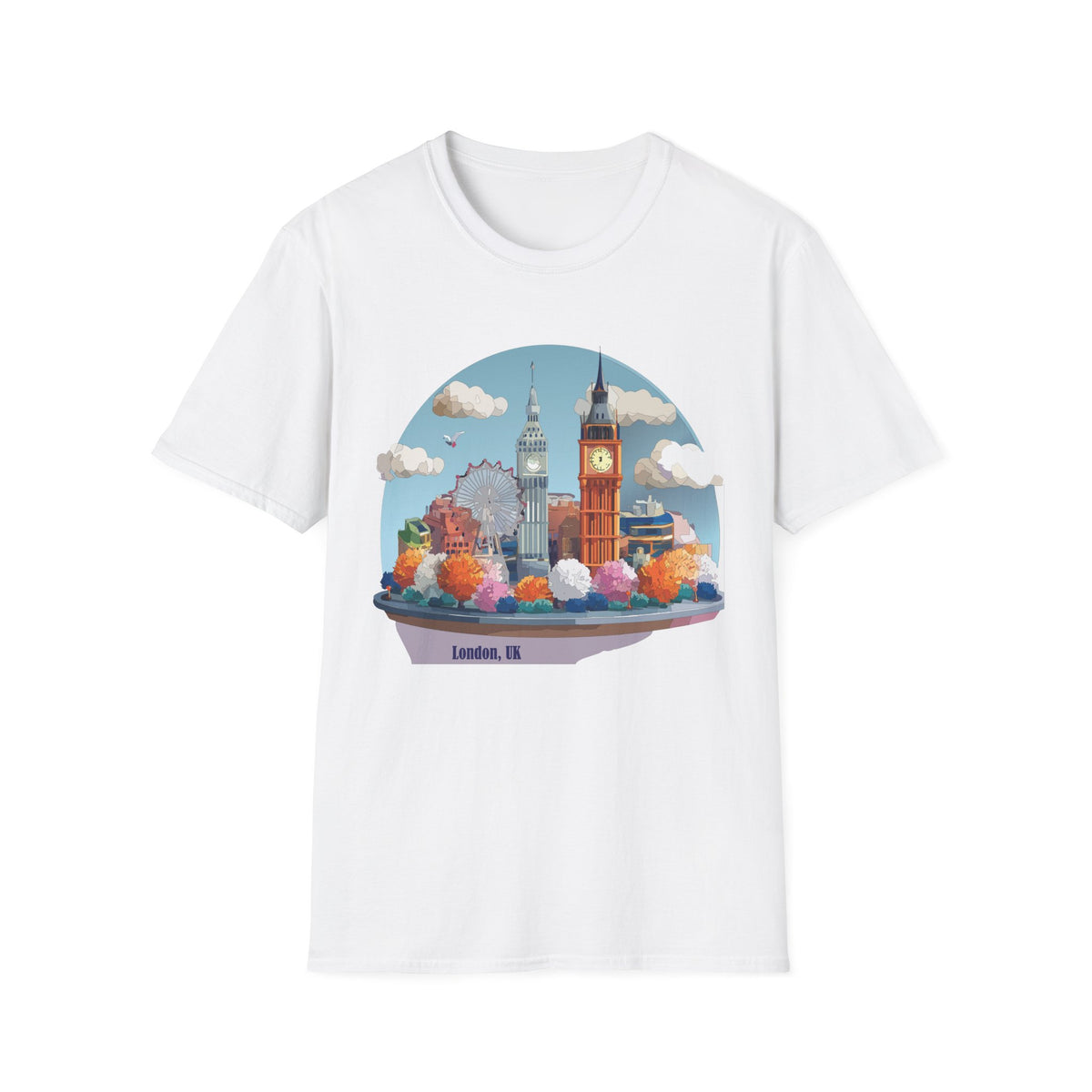 London Skyline illustration T-Shirt | Big Ben, London Eye, cityscape