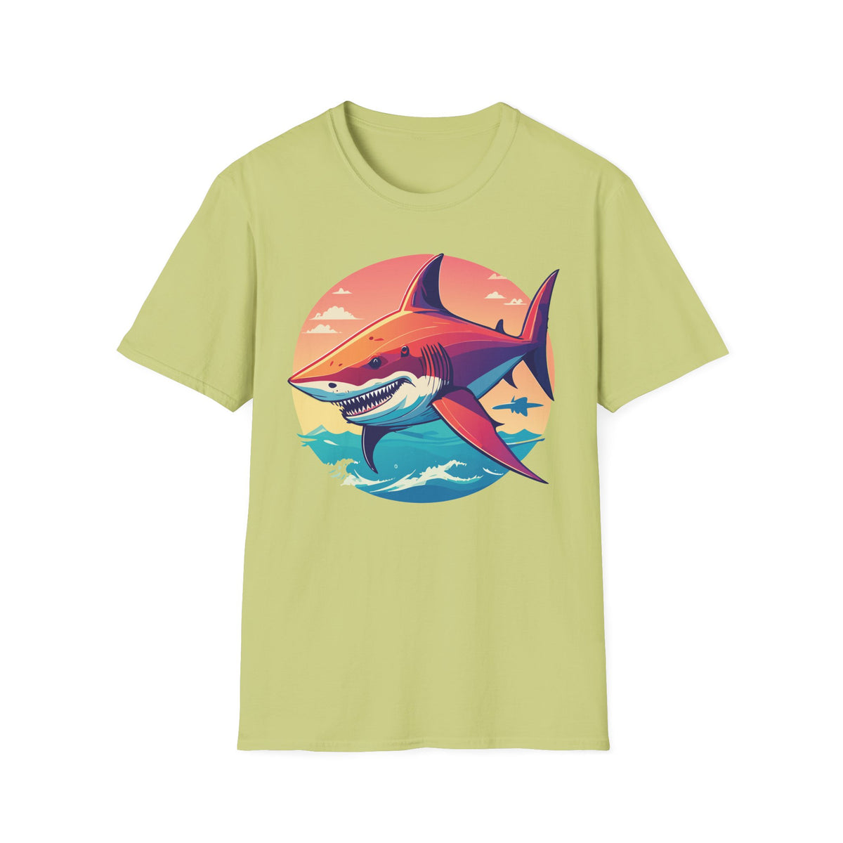 Sunset Shark Graphic T-Shirt | Retro Ocean Illustration