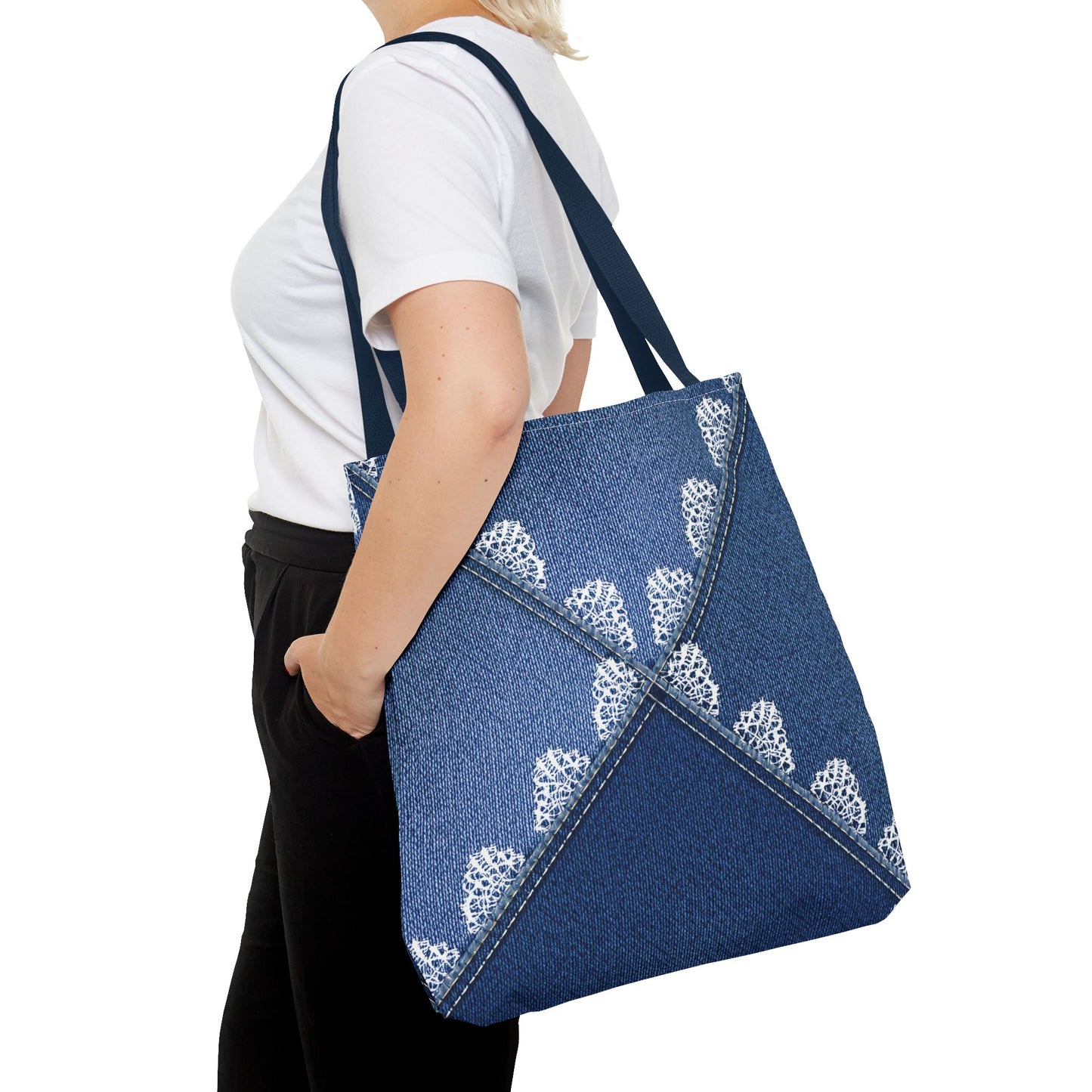 Denim Fabric Imitation Print Unisex Canvas Bag Poly Spun 3 Sizes Tote Bag 110
