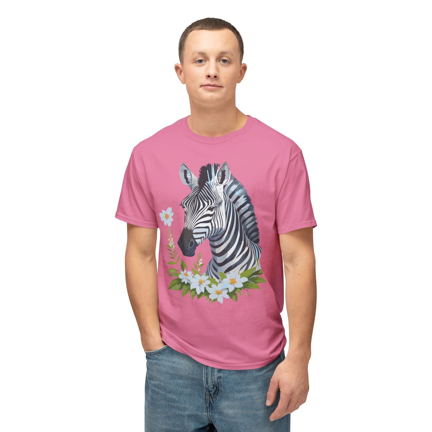 Unisex Zebra Art Print T Shirt 100% Cotton Vintage Floral Tee Made in USA Premium Graphic Tee