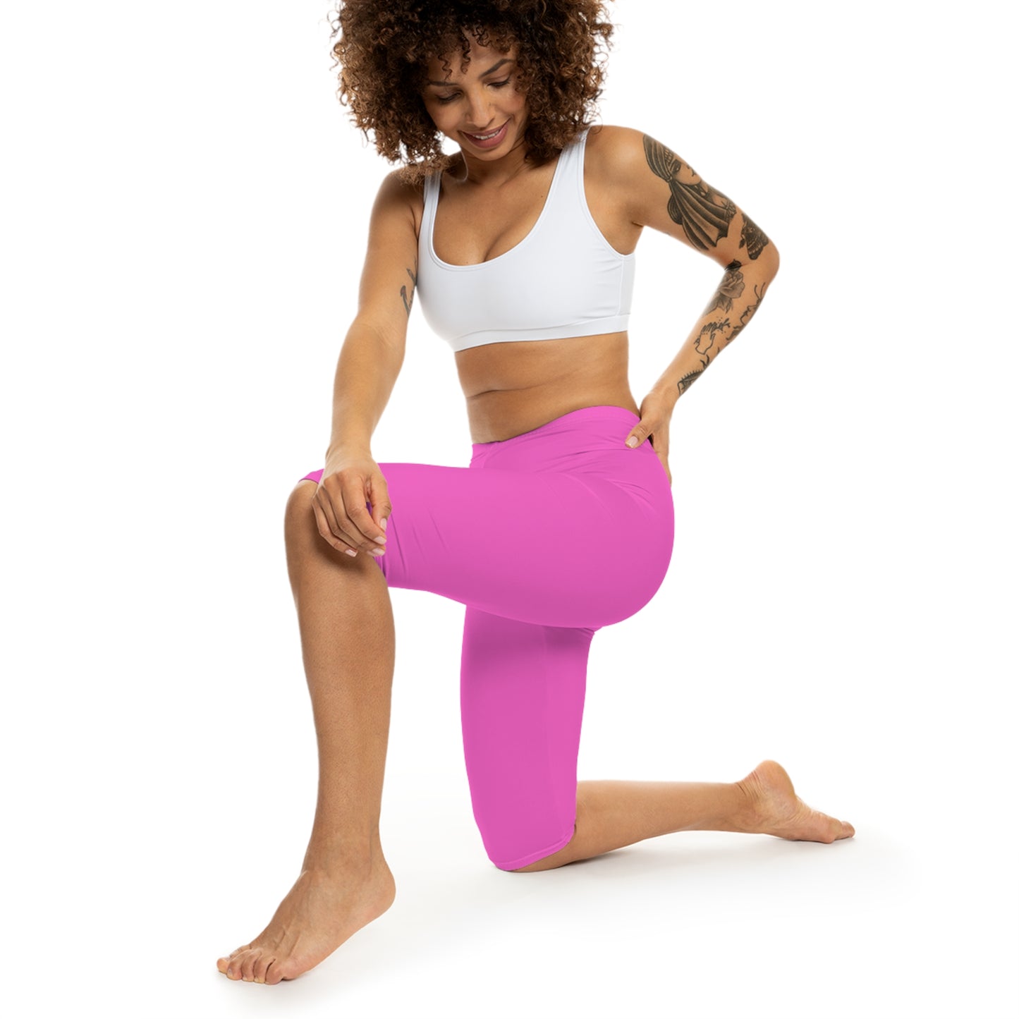 Bubblegum Fizz Pink Color Women's Brushed Suede Poly Span Casual Capri Leggings XS-2XL