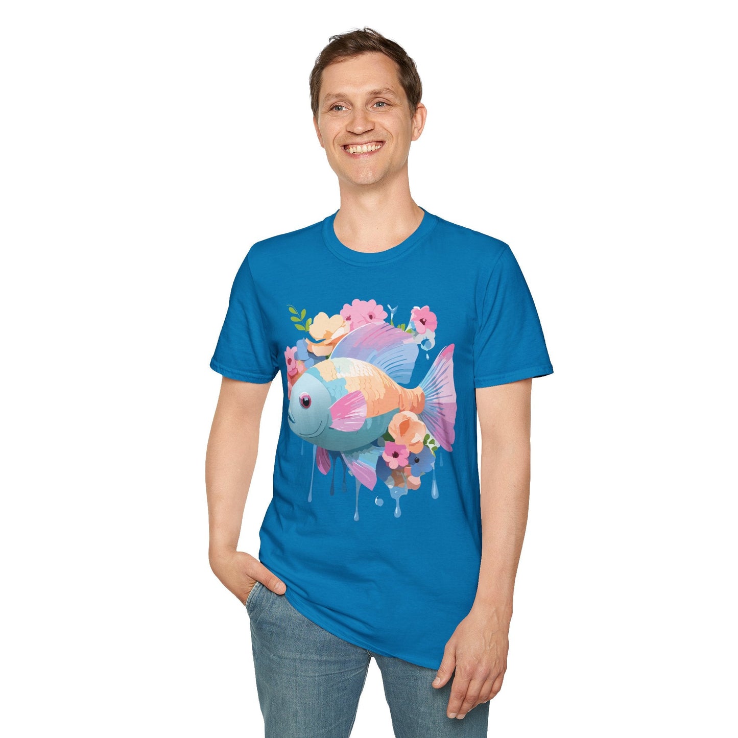 Fish Art Design Graphic Tee Unisex Short Sleeve T Shirt With Fish Artwork Premium Cotton