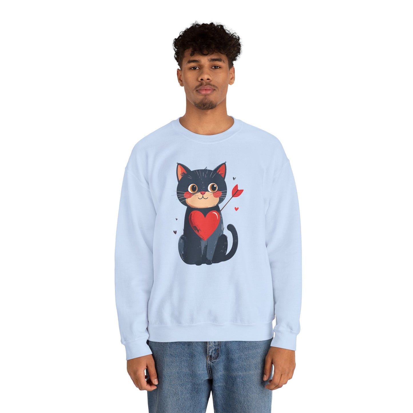 Cat Heart Sweatshirt Unisex Valentines Day Fifty Fifty Cotton Poly 8 Oz Heavy Blend