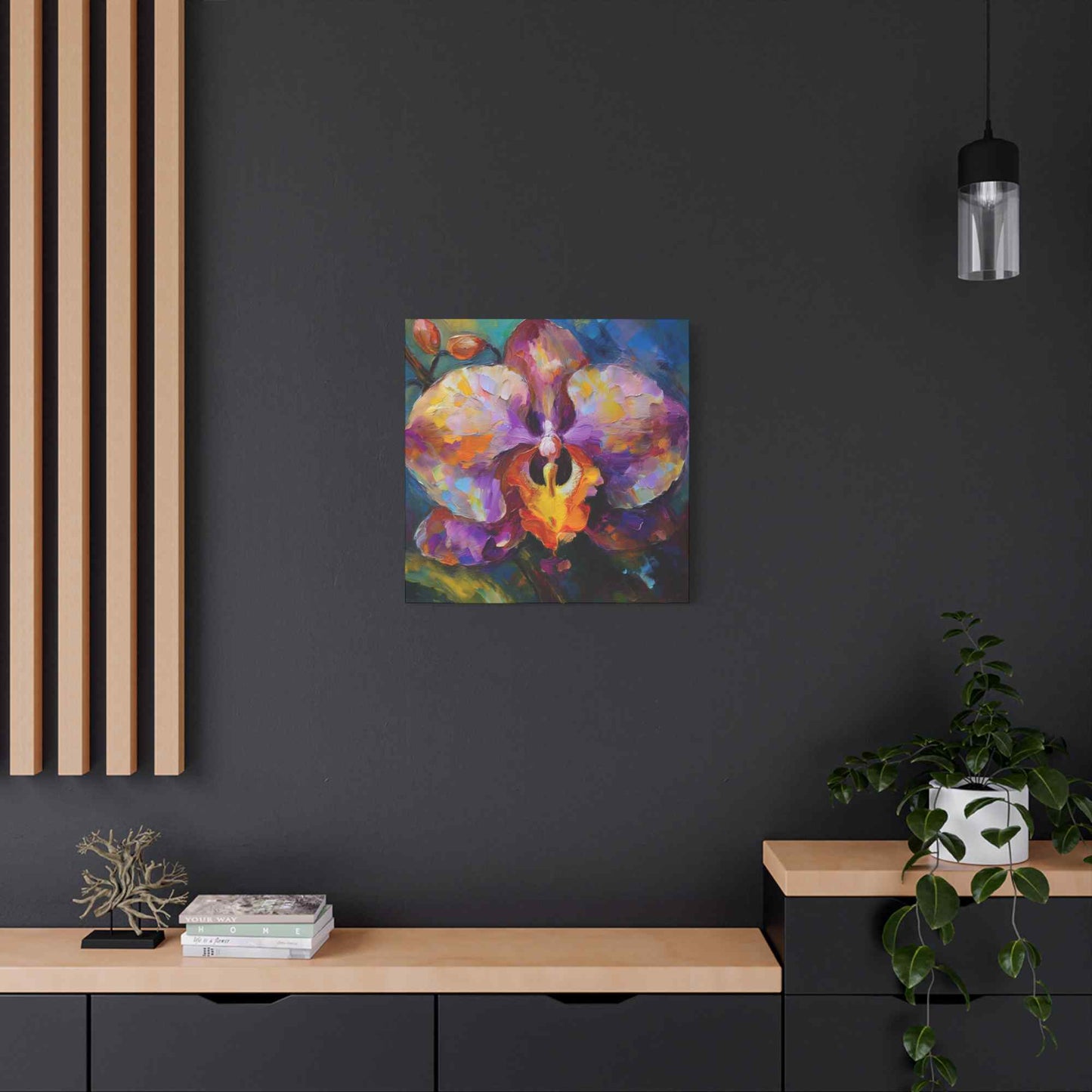 Purple Orchid Print Canvas, Floral Oil Paint Print 20x20, 24x24, 30x30, 32x32, 36x36 Art Design Pine-Wood Inner Frame MC-130