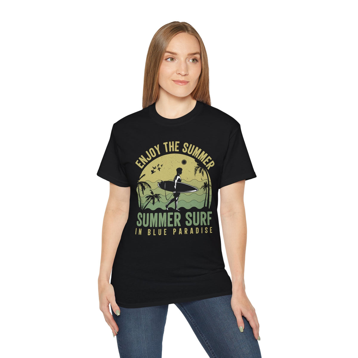 Summer Surf Design Graphic Tee Gildan Unisex 100 Cotton Tee Shirt -SD-7