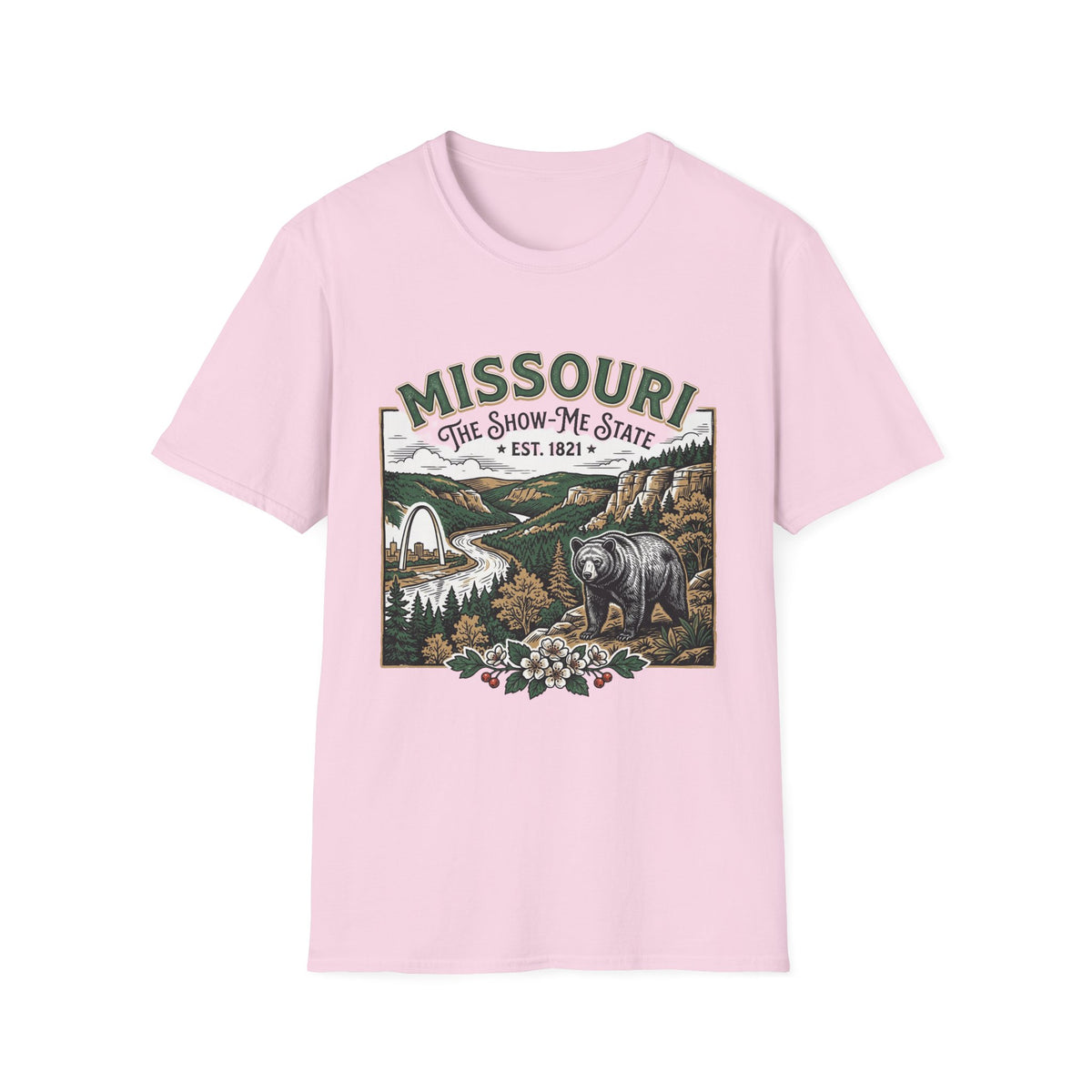 Missouri Vintage State Pride T-Shirt — State Scenic Bear Design Travel Tourist Graphic Design Unisex 100 Cotton Gildan T-Shirt