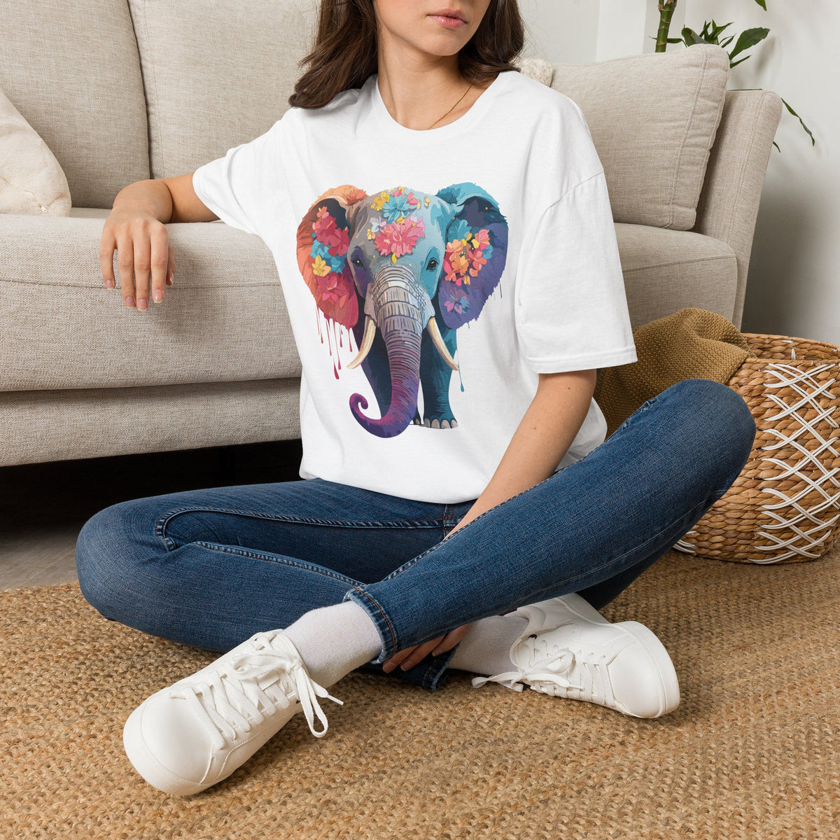 Colorful Floral Elephant T-Shirt | Watercolor Elephant Tee