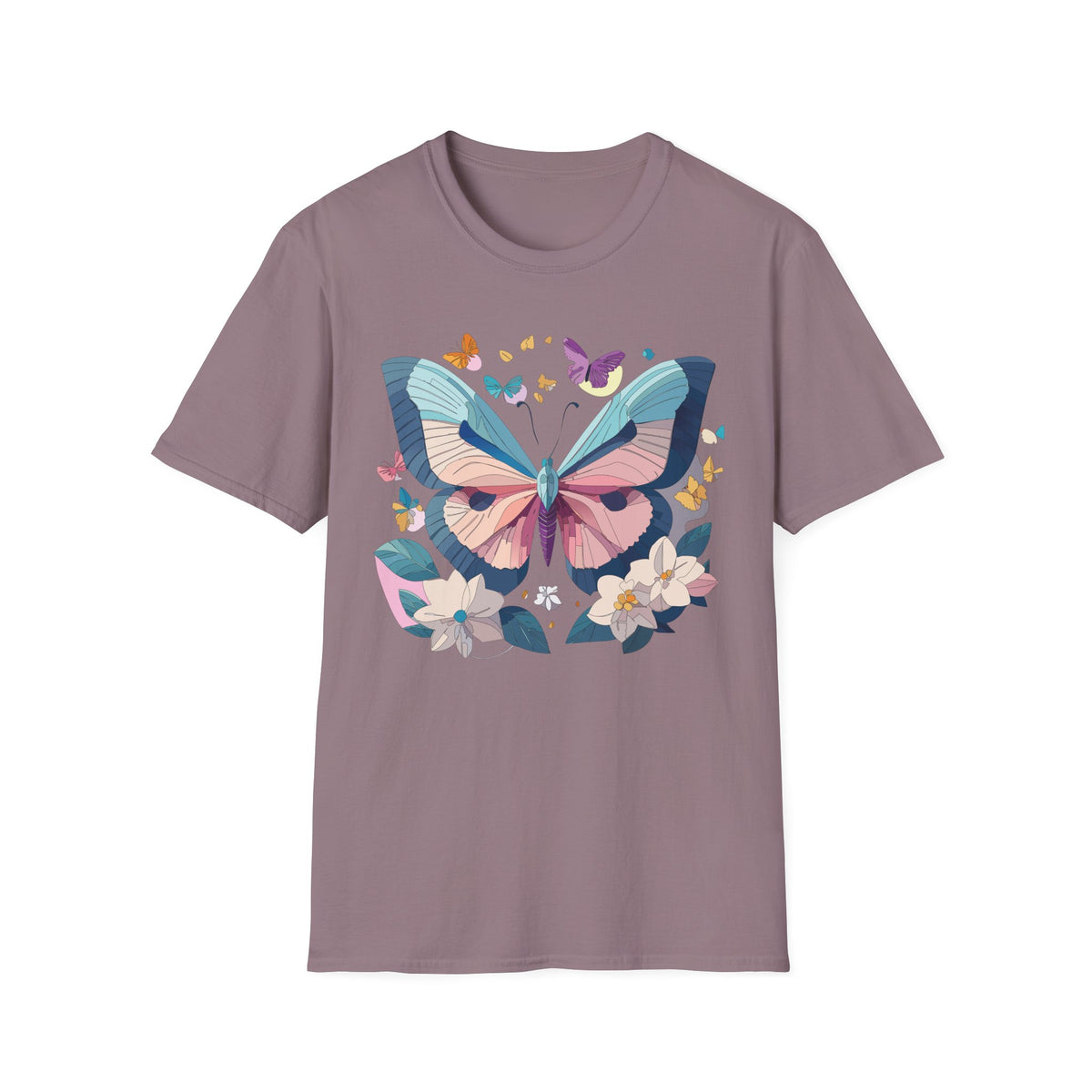 Pastel Butterfly Floral Moths Graphic Design Unisex 100 Cotton Gildan T-Shirt